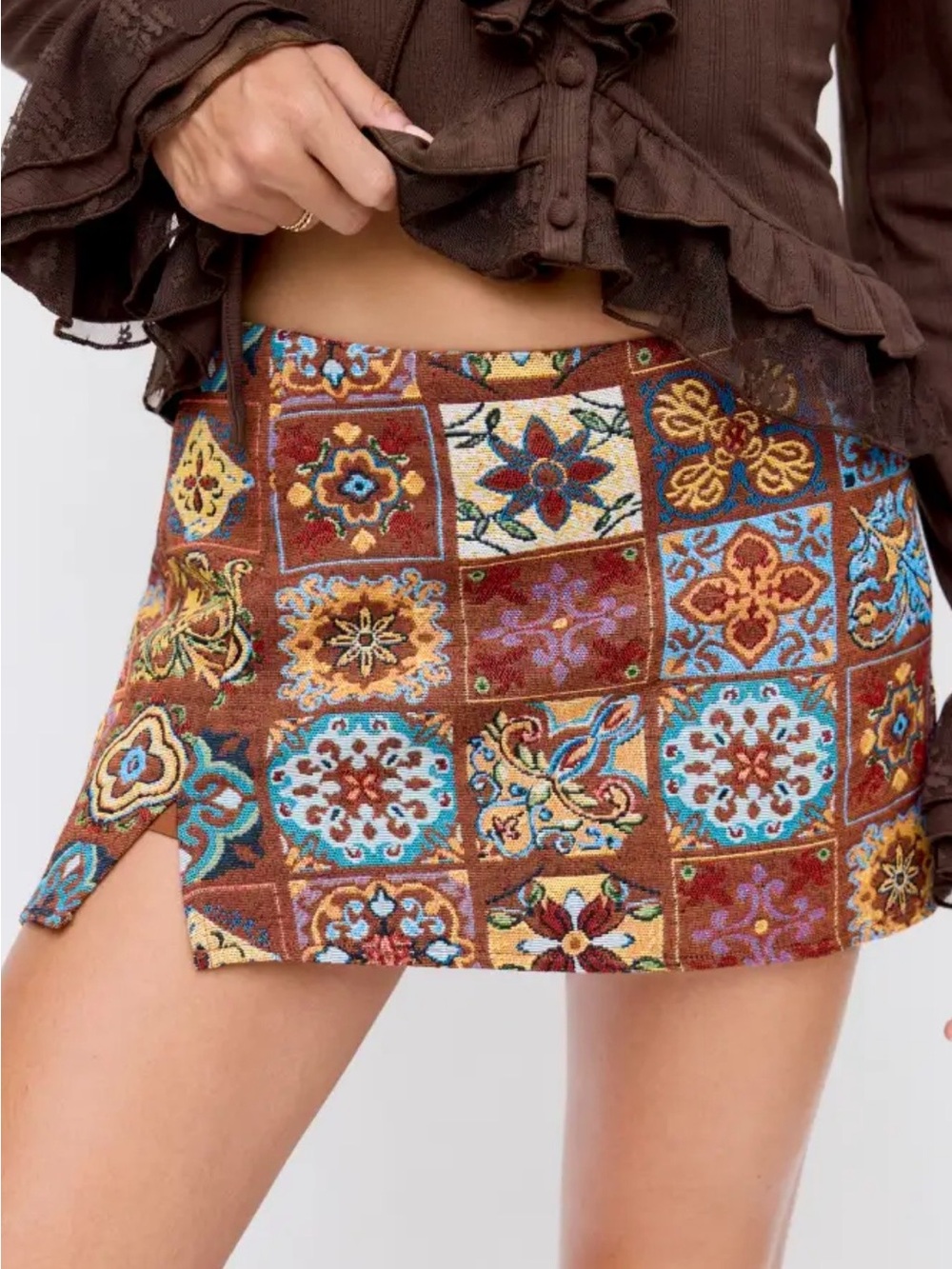 Cider Jacquard Low Rise Tapestry Split Mini Skort